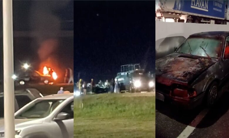 Ação rápida de bombeiro de folga e caminhão-pipa controla incêndio em carro no Trevo da Havan