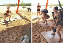 Treino funcional no Araguaia: grupo mantém foco em acampamento de férias