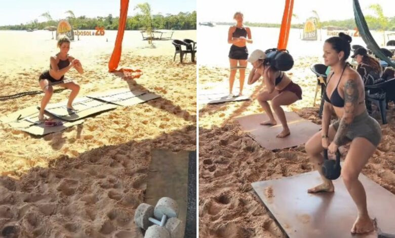 Treino funcional no Araguaia: grupo mantém foco em acampamento de férias