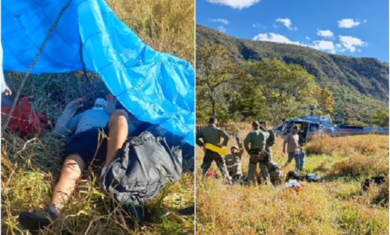 Piloto de parapente fica ferido em acidente e é socorrido por helicóptero em Goiás