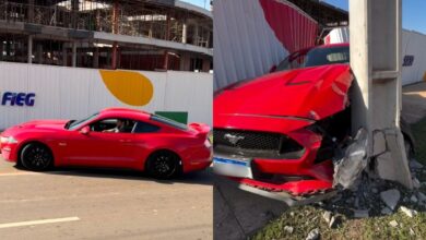 Acidente com Mustang modificado em Goiânia: motorista sai ileso após forte colisão