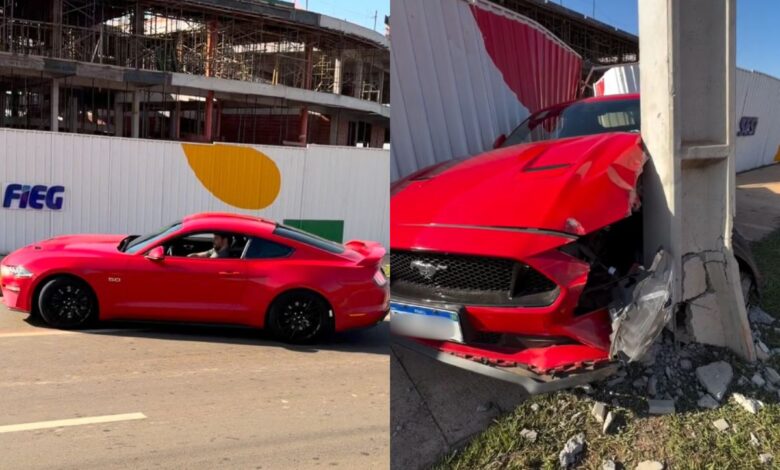 Acidente com Mustang modificado em Goiânia: motorista sai ileso após forte colisão