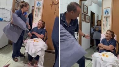 Aos 92 anos, idosa reage com bom humor ao ser surpreendida por 14 filhos em Anápolis