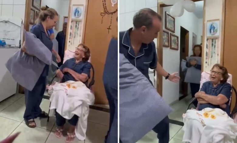 Aos 92 anos, idosa reage com bom humor ao ser surpreendida por 14 filhos em Anápolis