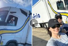 Brasileira troca fábrica por estradas europeias e se torna caminhoneira após anos de dedicação