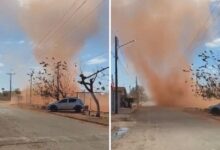 Fenômeno natural: redemoinho de poeira impressiona moradores em Guapó, Goiás
