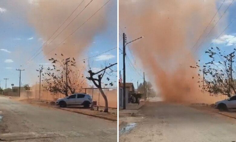 Fenômeno natural: redemoinho de poeira impressiona moradores em Guapó, Goiás