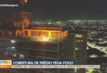 Incêndio de grandes proporções atinge 40º andar de arranha-céu em construção em Goiânia