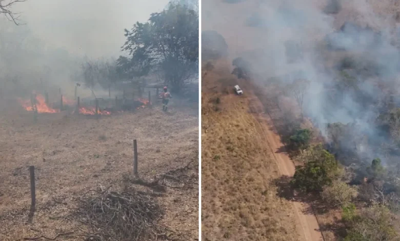 Incêndio de grandes proporções atinge área próxima ao Parque Estadual da Serra Dourada