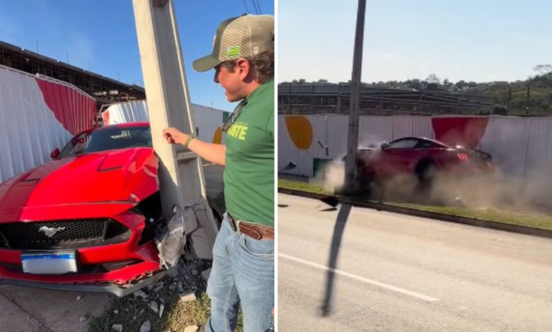 Influenciador tem Mustang destruído após teste de potência em Goiânia