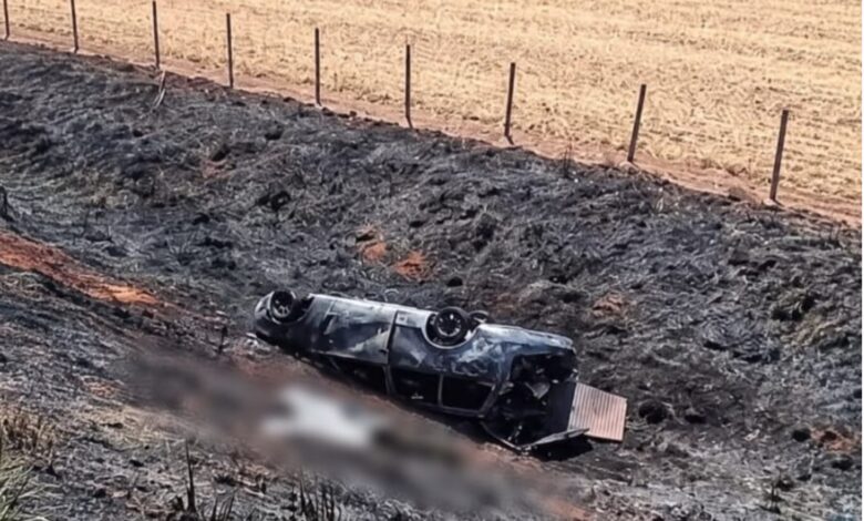 Três pessoas morrem carbonizadas após acidente com capotamento na Go-568