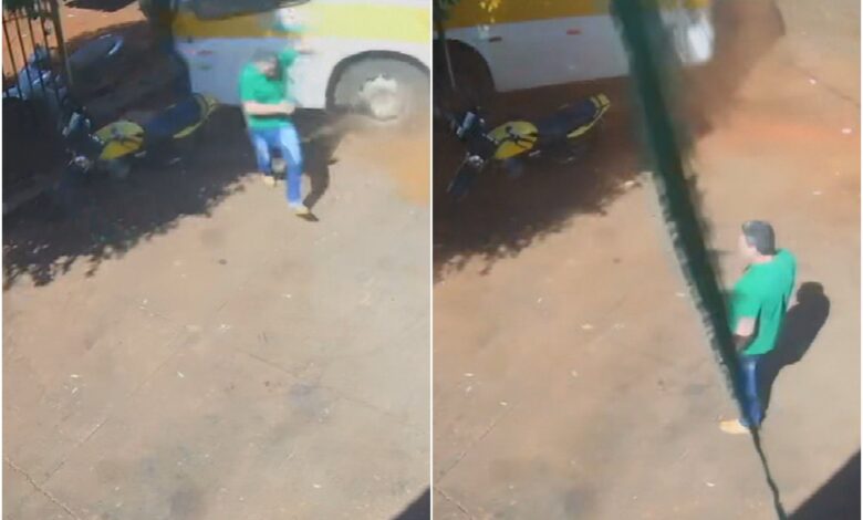 Vídeo chocante: homem escapa por segundos de ônibus escolar desgovernado em Rio Verde