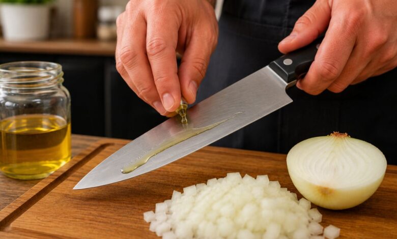 Corte de cebola sem ardência: o truque dos chefs que usa óleo na faca