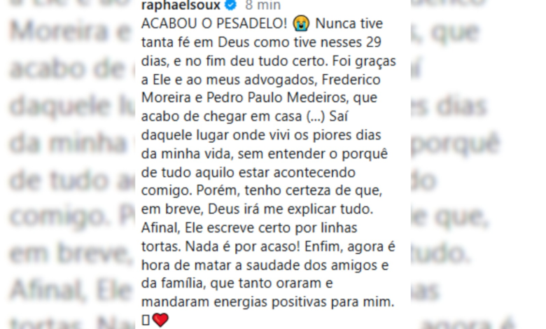 Raphael Sousa, dono da Choquei, é solto após 29 dias e desabafa: "acabou o pesadelo"