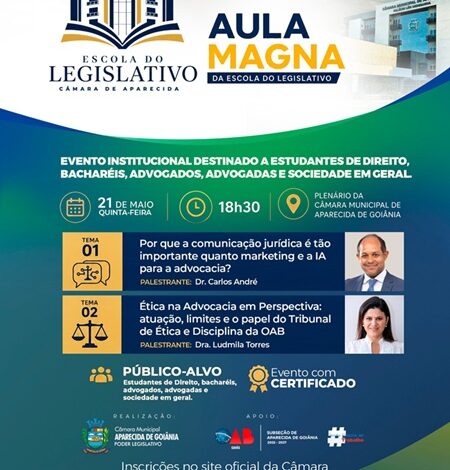 Câmara de Aparecida promove aula magna para debater futuro da advocacia e ética