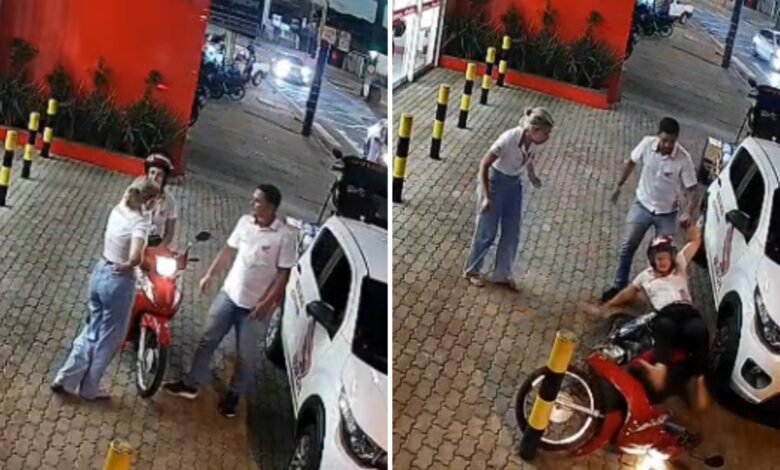 Vendedora viraliza nas redes após queda inesperada de motocicleta em Itaberaí