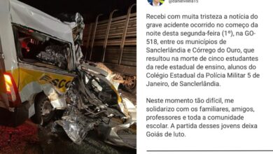 Acidente com van escolar em Goiás mata cinco estudantes e decreta luto oficial de três dias