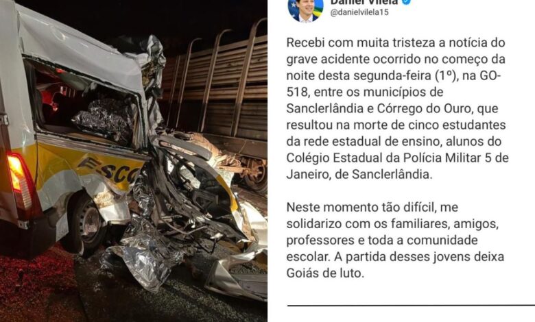 Acidente com van escolar em Goiás mata cinco estudantes e decreta luto oficial de três dias