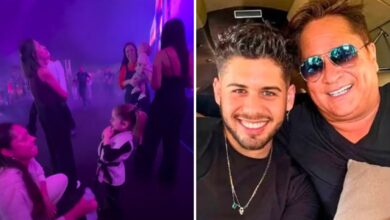 Zé Felipe emociona fãs ao dividir palco com filhos e pai, Leonardo, em show especial em Goiânia