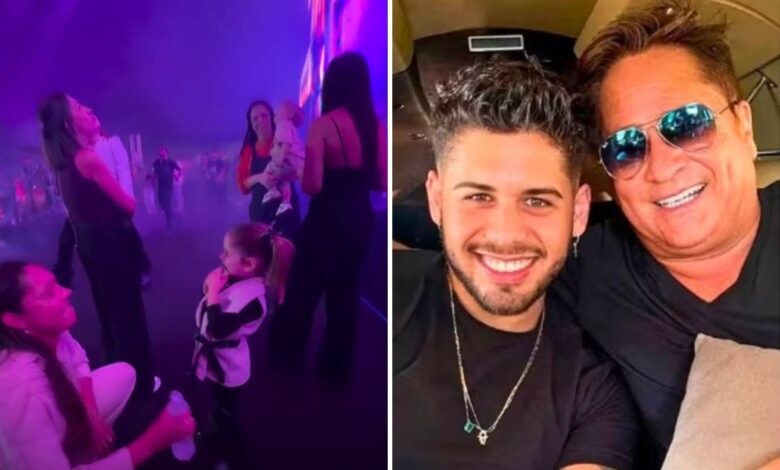 Zé Felipe emociona fãs ao dividir palco com filhos e pai, Leonardo, em show especial em Goiânia