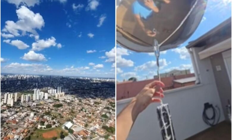 Estudante de engenharia lança celular com balões e aparelho resiste a queda de 3 mil metros em Goiânia