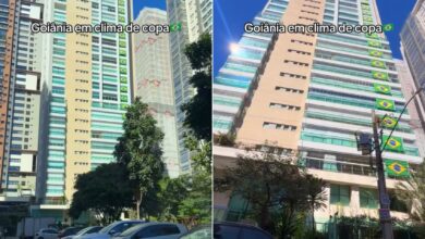 Goiânia entra em clima de Copa com prédio que exibe bandeiras do Brasil em todas as sacadas