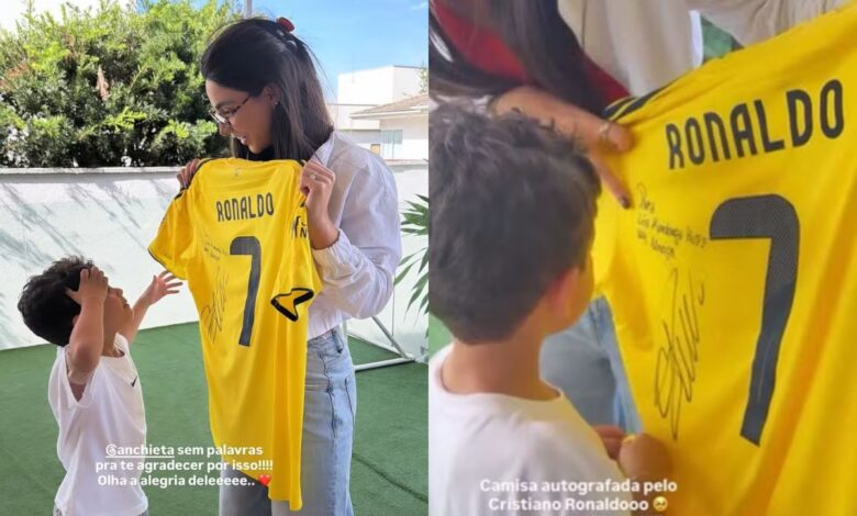 Léo, filho de Marília Mendonça, celebra presente especial de Cristiano Ronaldo