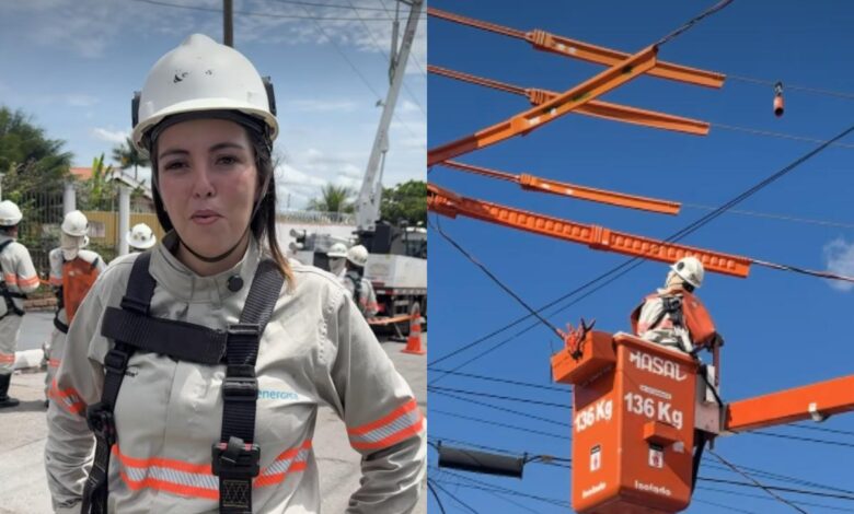 Eletricista de 24 anos quebra barreiras e se torna pioneira em manutenção de rede energizada no Mato Grosso