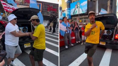 Times Square vira palco de dança viral entre goiano e argentinos na Copa do Mundo