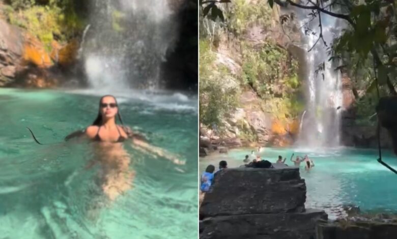 Encontro inesperado: cobra desliza perto de turista em cachoeira da Chapada dos Veadeiros e diverte internautas