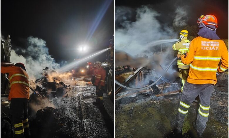 Incêndio em carreta na Go-112 deixa mais de 50 bezerros mortos em Nova Roma