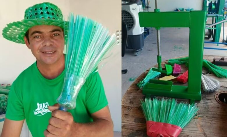 Reciclagem de garrafas PET: gari ex-alcoólatra inova com máquina de vassouras e fatura R$ 7,5 mil mensais