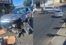 Anápolis: colisão em cruzamento deixa motociclista e garupa gravemente feridos