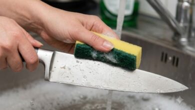 Por que usar o lado verde da esponja na faca é um erro que estraga o corte