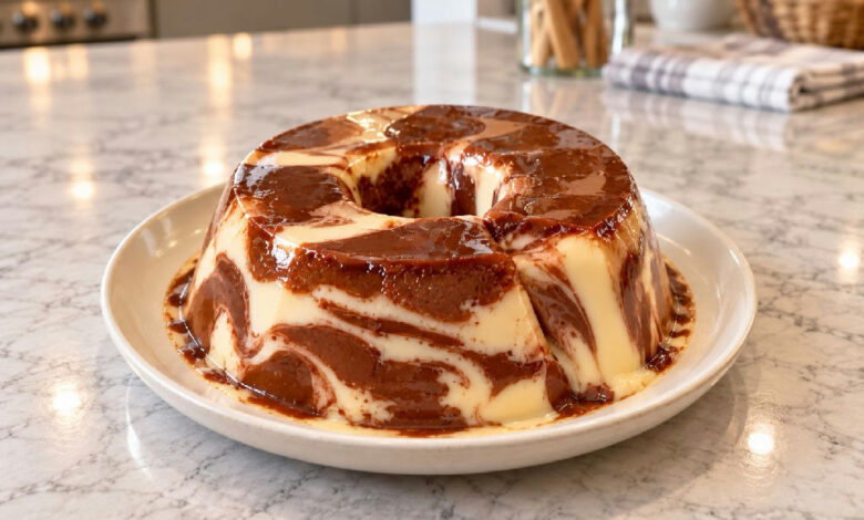 Aprenda a fazer pudim mesclado de leite e chocolate com textura ultra cremosa e sem furinhos