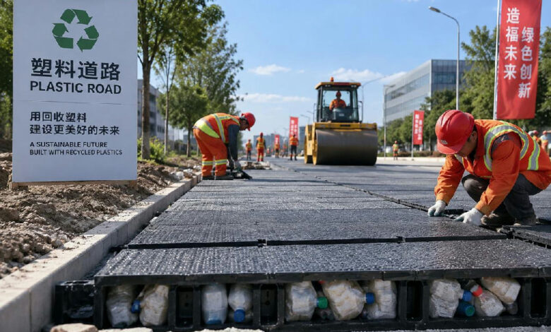 China inaugura primeira estrada de plástico em Xangai, transformando lixo em asfalto