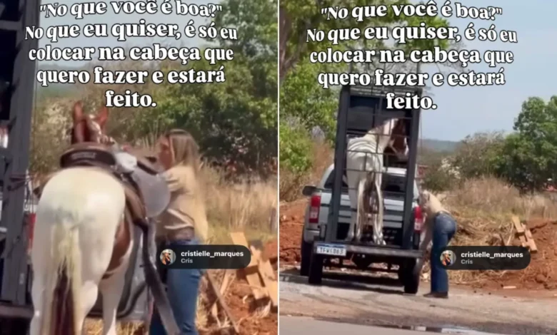 Estudante goiana viraliza ao realizar manejo de cavalo sozinha em reboque