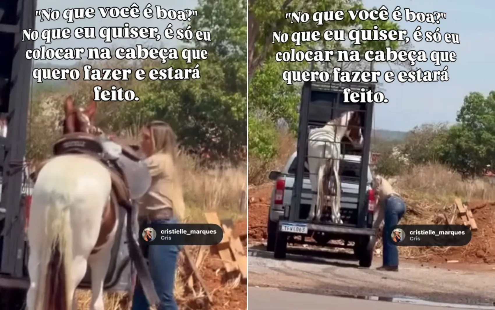 Estudante goiana viraliza ao realizar manejo de cavalo sozinha em reboque