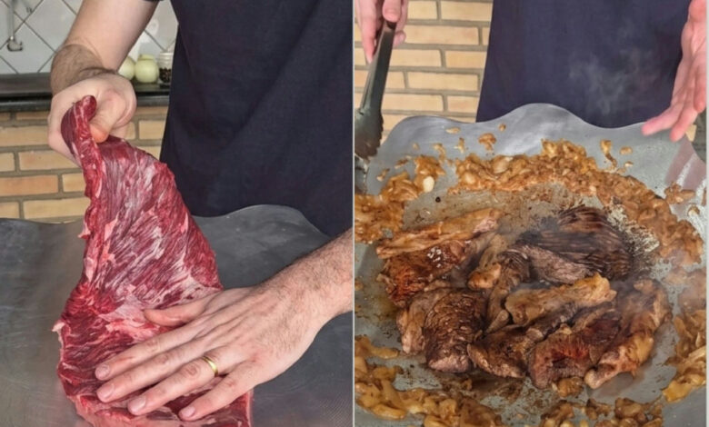Fraldinha acebolada no disco: técnica valoriza o corte e dispensa gordura extra