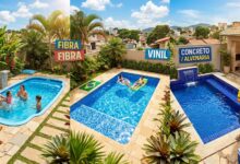 Guia completo compara custos e durabilidade das piscinas de fibra, vinil e concreto para sua obra