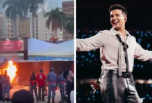 Incêndio em carrinho de pipoca marca início de show de Luan Santana em Goiânia