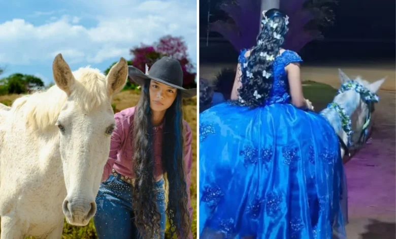 Ketlyn Cristine celebra 15 anos com entrada triunfal a cavalo em homenagem ao avô em Goiás