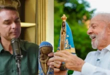 Lula e Flávio Bolsonaro em agendas religiosas no feriado de Nossa Senhora Aparecida