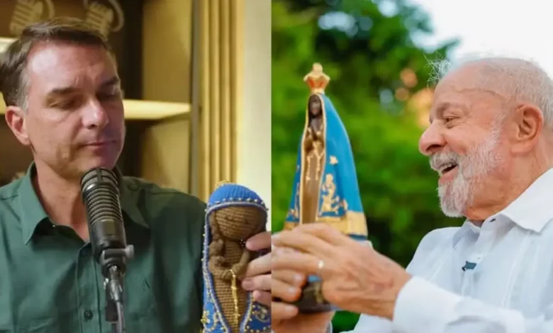 Lula e Flávio Bolsonaro em agendas religiosas no feriado de Nossa Senhora Aparecida