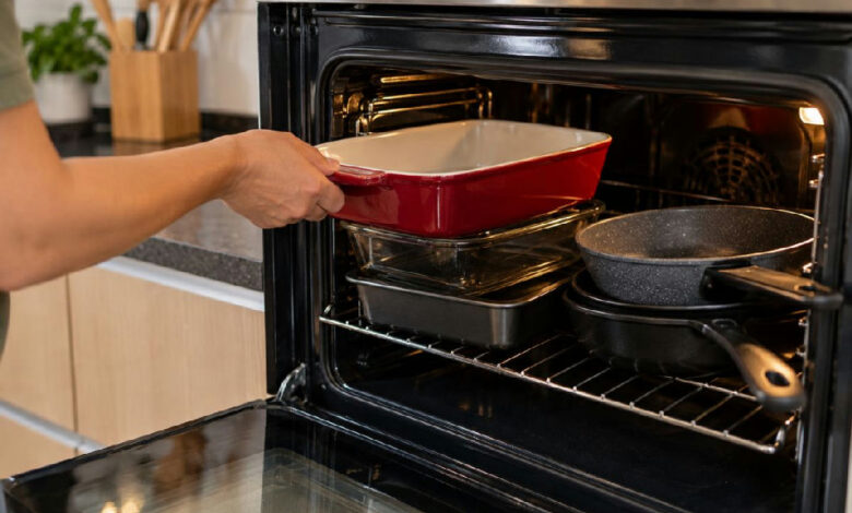 Os riscos de usar o forno como armário para panelas e formas