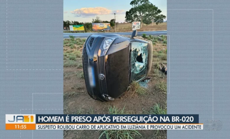 Suspeito é preso após roubo de carro de aplicativo e acidente na Br-020
